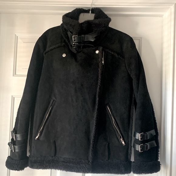 By Flow Black Belted Faux Suede & Fur Jackets - Picture 2 of 15